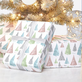 Elegante Pastel Kerstboom naam Cadeaupapier