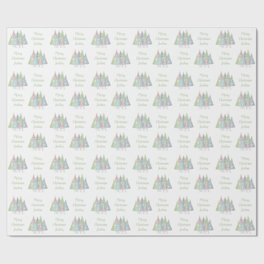 Elegante Pastel Kerstboom Naam Kerstmis Cadeaupapier (Vlak)