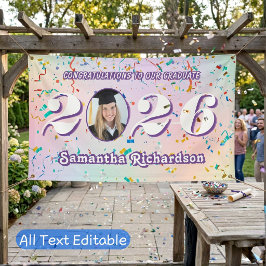 Elegante Pastel Klas van 2026 Confetti Naam Foto Spandoek