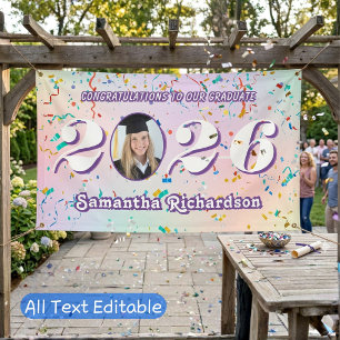 Elegante Pastel Klas van 2026 Confetti Naam Foto Spandoek