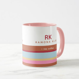 Elegante Pastel Kleur Strepen met Naam en Slogan Mok