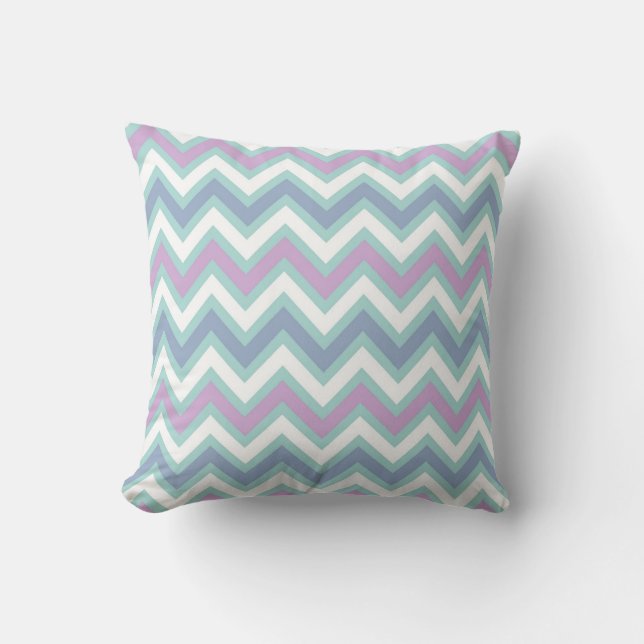 Elegante pastel kleurrijke retro chevron patroon kussen (Voorkant)