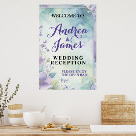 Elegante Pastel Lavendel en Zeegroene Trouw Poster