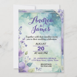 Elegante Pastel Lavendel en Zeegroene Trouwdag Kaart