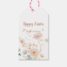 Elegante Pastel Lente Bloemen Gelukkig Pasen Cadeaulabel