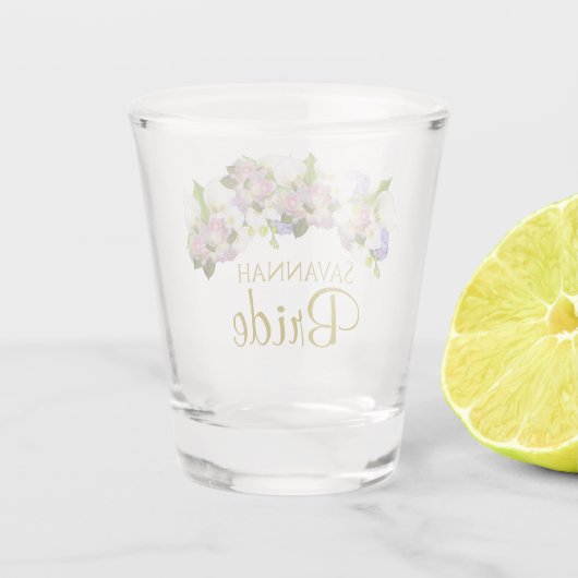 Elegante pastel lente bloemenbruid bruiloft shot glas (Achterkant)