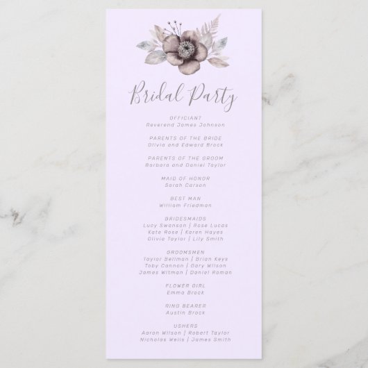 Elegante Pastel Lente Waterverf Bloemenbruiloft Programmakaart (Achterkant)