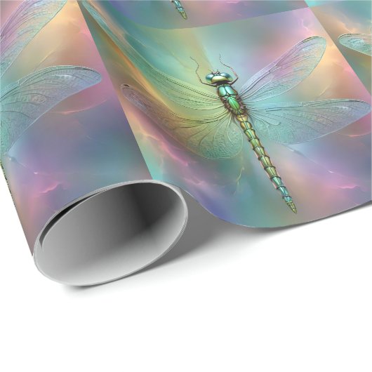 Elegante Pastel Libelle Fractale Kunst, Cadeaupapier (Rol Hoek)