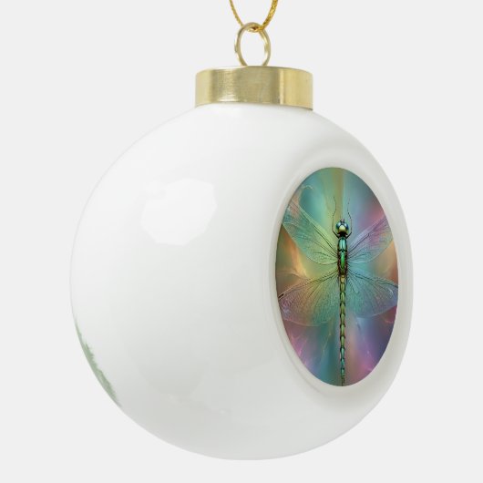 Elegante Pastel Libelle Fractale Kunst, Keramische Bal Ornament (Links)