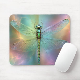 Elegante Pastel Libelle Fractale Kunst, Muismat
