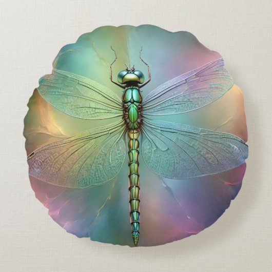 Elegante Pastel Libelle Fractale Kunst, Rond Kussen (Voorkant)