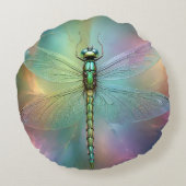 Elegante Pastel Libelle Fractale Kunst, Rond Kussen (Achterkant)