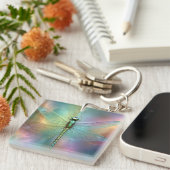 Elegante Pastel Libelle Fractale Kunst, Sleutelhanger (Voorkant Rechts)