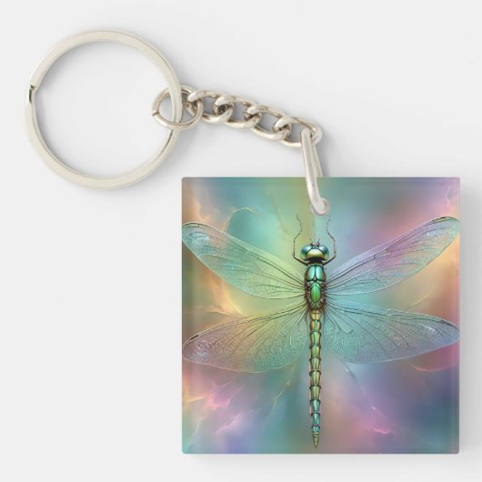 Elegante Pastel Libelle Fractale Kunst, Sleutelhanger (voorkant)