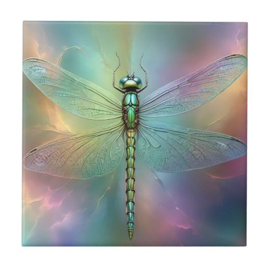 Elegante Pastel Libelle Fractale Kunst, Tegeltje (Voorkant)