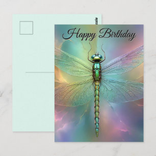 Elegante Pastel Libelle Fractale Kunst Verjaardags Briefkaart