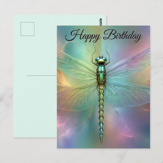 Elegante Pastel Libelle Fractale Kunst Verjaardags Briefkaart (Voorkant / Achterkant)
