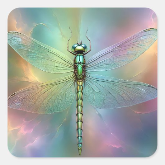 Elegante Pastel Libelle Fractale Kunst, Vierkante Sticker (Voorkant)