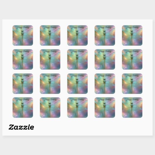 Elegante Pastel Libelle Fractale Kunst, Vierkante Sticker (Vel)