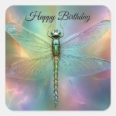 Elegante Pastel Libelle Fractale Kunst, Vierkante Sticker (Voorkant)