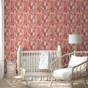 Elegante Pastel Luxe Roos Gouden Blokken Behang