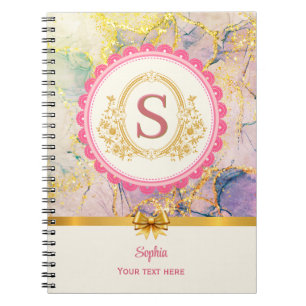 Elegante Pastel Marmer Roze Goud Initiaal Monogram Notitieboek