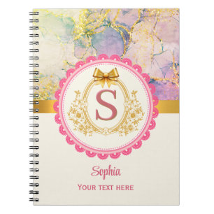 Elegante Pastel Marmer Roze Goud Initiaal Monogram Notitieboek