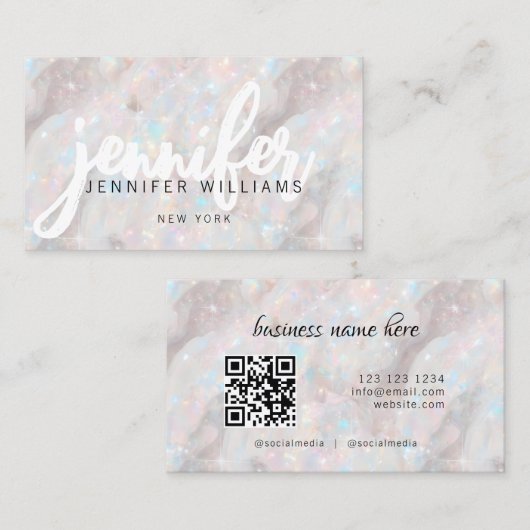 Elegante Pastel Opal Steen Custom QR Code Uniek Visitekaartje (Voorkant / Achterkant)