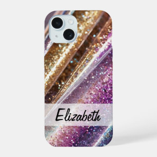 Elegante Pastel Paars Blauw Roze Zilver Glitter iPhone 15 Case