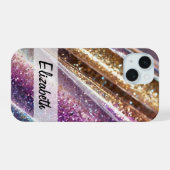 Elegante Pastel Paarse Blauw Roze Zilveren Glitter iPhone 15 Case (Achterkant horizontaal)