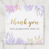 Elegante Pastel Paarse Gouden Bloemen Meisje Doop Bedankjes Labels (Achterkant)