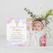 Elegante pastel Paarse gouden bloemendoop foto Kaart (Staand voorkant)