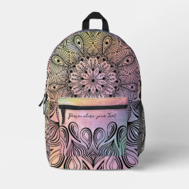 Elegante Pastel Paarse & Roze Mandala Trippy Naam Bedrukte Rugzak