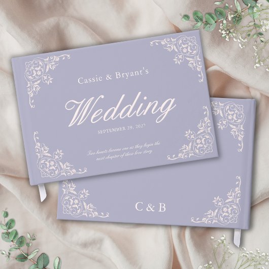 Elegante Pastel Paarse Vintage bruiloft gastenboek