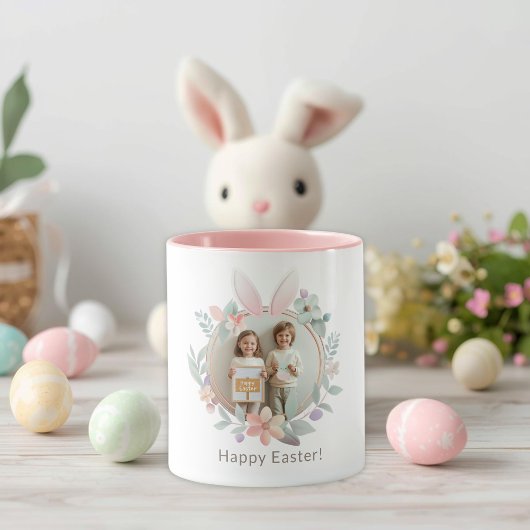 Elegante Pastel Pasen Fotomok met Konijn Frame Mok