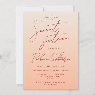 Elegante Pastel Peach Ombre script Sweet Sixteen Kaart
