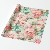 Elegante Pastel Perzik Bloemen Waterverf Cadeaupapier (Uitgerold)