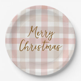 Elegante Pastel Plaid Prettig Kerst Papier Borden Papieren Bordje