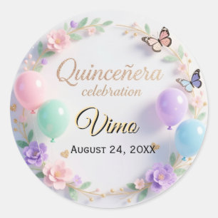 Elegante Pastel Quinceañera Stickers