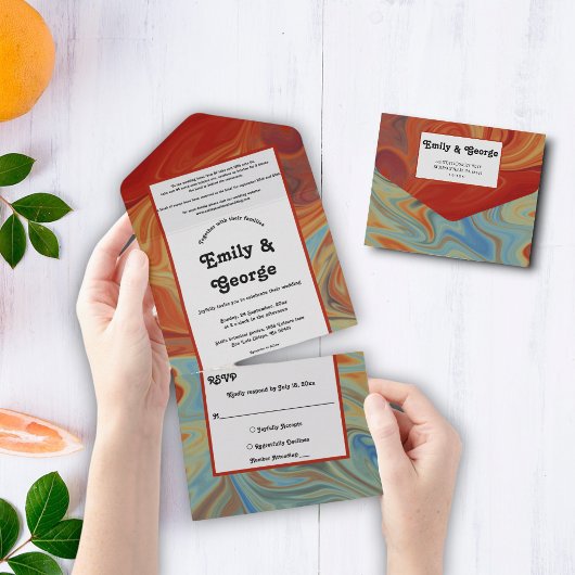 Elegante Pastel Rode Blauwe Abstract Artistieke Tr All In One Uitnodiging