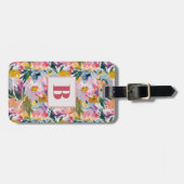 Elegante pastel roze Abstracte bloem monogrammed Bagagelabel (Voorkant horizontaal)