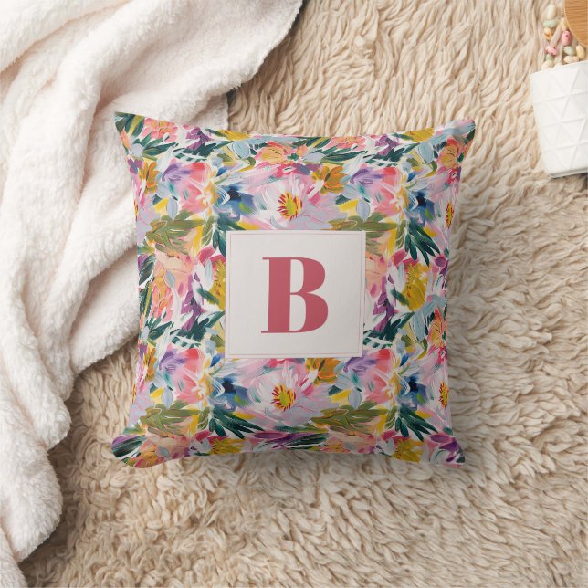 Elegante pastel roze Abstracte bloem monogrammed Kussen (Deken)