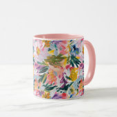 Elegante pastel roze Abstracte bloem monogrammed Mok (Voorkant rechts)