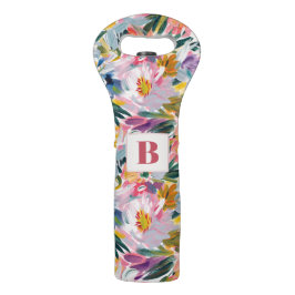 Elegante pastel roze Abstracte bloem monogrammed Wijndraagtas