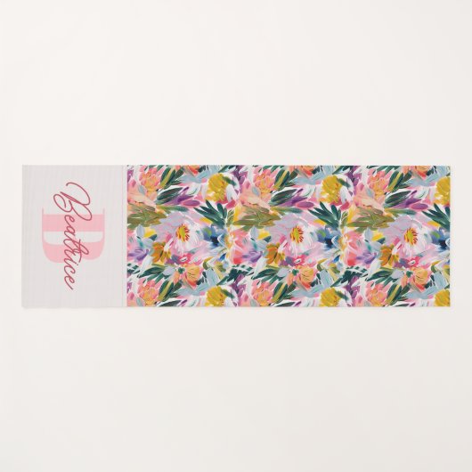 Elegante pastel roze Abstracte bloemnaam Monogram Yogamat (Voorkant (horizontaal))