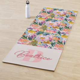 Elegante pastel roze Abstracte bloemnaam Monogram Yogamat