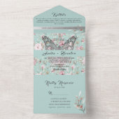 Elegante Pastel Roze Blauw Bloemen Huwelijk All In One Uitnodiging (Binnen)