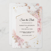 Elegante pastel roze bloem | Modern Save The Date (Voorkant / Achterkant)