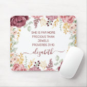 Elegante pastel roze bloem schriftnaam muismat (Met muis)