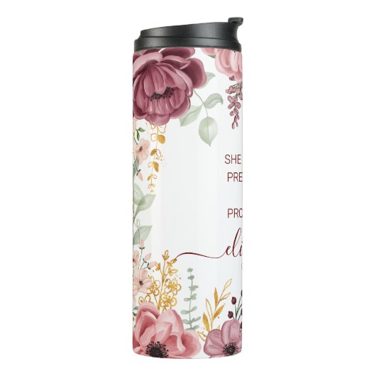 Elegante pastel roze bloem schriftnaam thermosbeker (Gedraaid links)